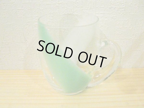 画像2: 持ち手付◇ガラス製◇グラス◇ビアマグ◇グリーン＆ホワイト (2)